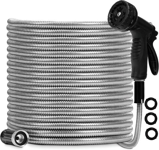 Garden Hose 25 FT, Non-Expanding,10 Functional Nozzles, Garden Hose Anti-Kink, Heavy Duty Flexible Water Hose 25 FT, Suitable for Outdoor,Yard, Car Washing and Other Scenes. (25ft, Foot, 25)